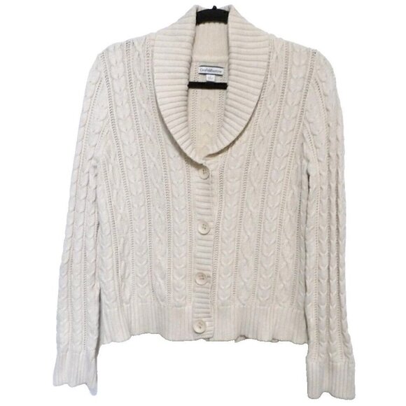 CROFT & BARROW beige 100% cotton cable knit cardigan sweater woman's size L - Picture 1 of 4